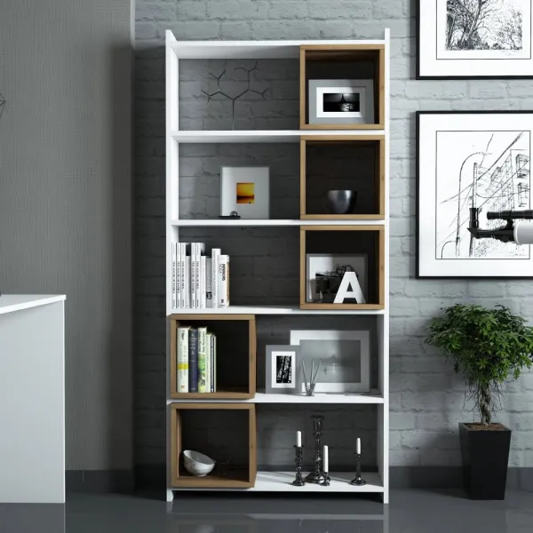 Knižnica Box - White, Walnut