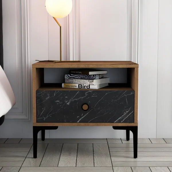 Nočný stolík Lizbon 534 - Walnut, Black