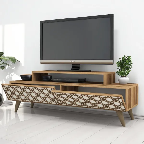 TV stolík City - Walnut, Cream