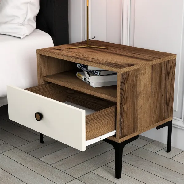 Nočný stolík Lizbon 533 - Walnut, Cream
