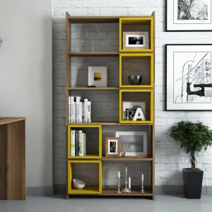 Knižnica Box - Walnut, Yellow