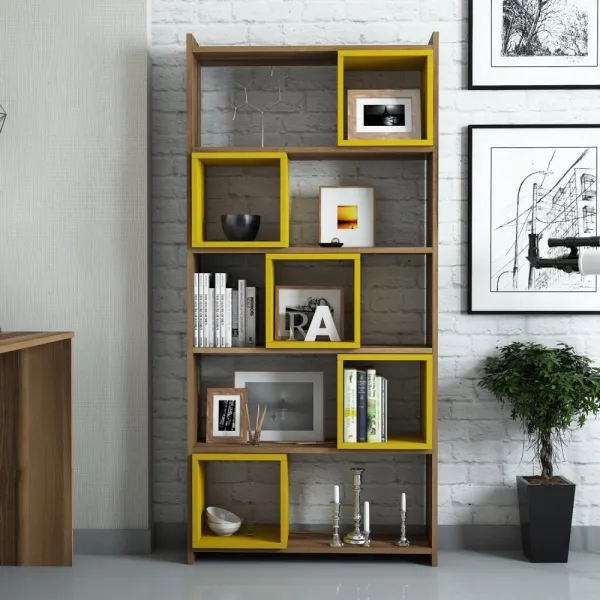 Knižnica Box - Walnut, Yellow