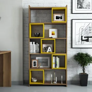 Knižnica Box - Walnut, Yellow