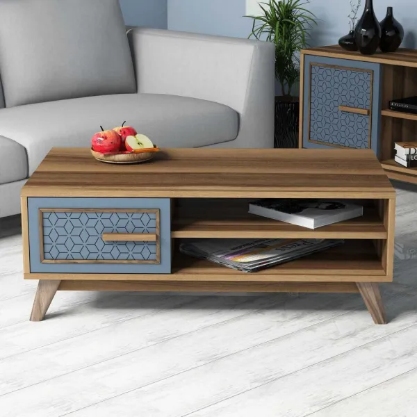 Konferenčný stolík Ayla - Walnut, Blue