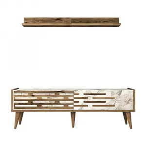 TV skrinka / Obývacia stena Valensiya 140 - Walnut, White, Marble