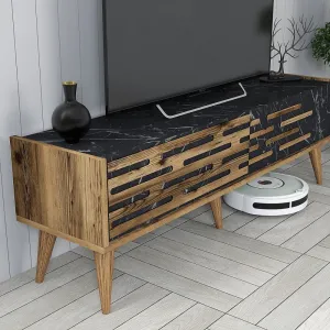 TV skrinka / Obývacia stena Valensiya 140 - Walnut, Black, Marble