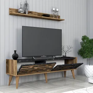 TV skrinka / Obývacia stena Valensiya 140 - Walnut, Black, Marble