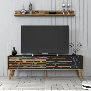 TV skrinka / Obývacia stena Valensiya 140 - Walnut, Black, Marble