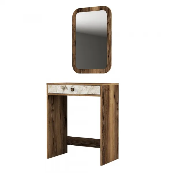 Toaletný stolík Lizbon Mirror - Walnut, White, Marble