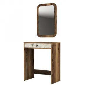 Toaletný stolík Lizbon Mirror - Walnut, White, Marble