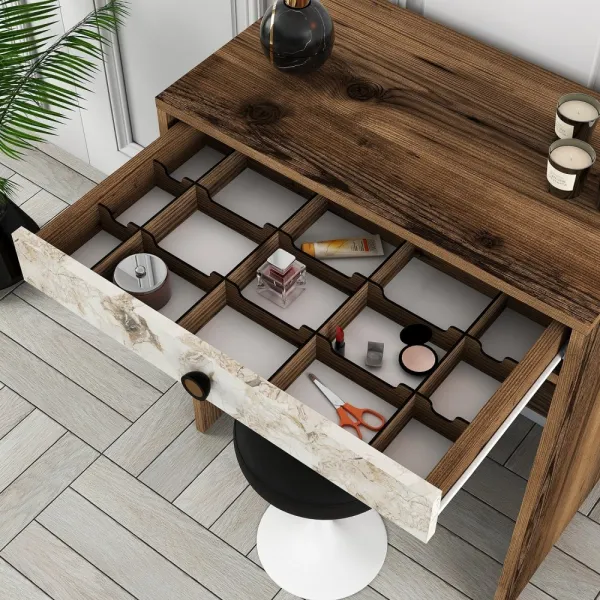 Toaletný stolík Lizbon - Walnut, White, Marble