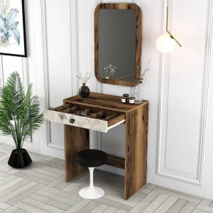 Toaletný stolík Lizbon Mirror - Walnut, White, Marble