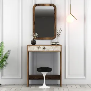 Toaletný stolík Lizbon Mirror - Walnut, White, Marble