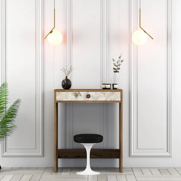 Toaletný stolík Lizbon - Walnut, White, Marble