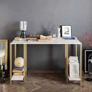 Písací stôl Reader - White, Gold