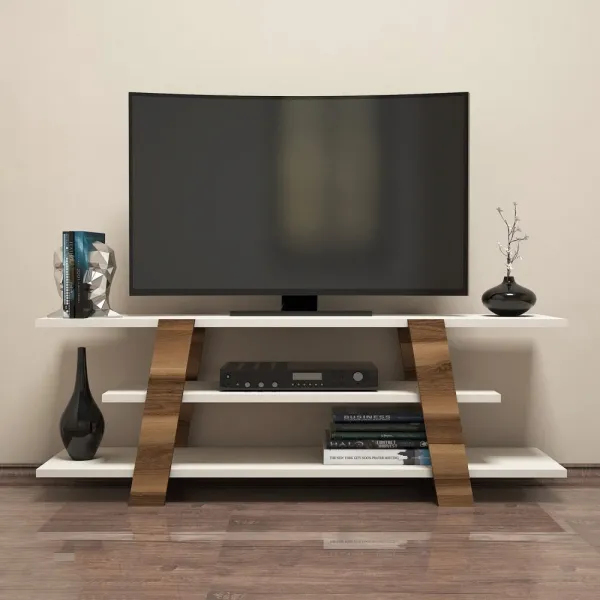 TV stolík Flower - Walnut, Cream