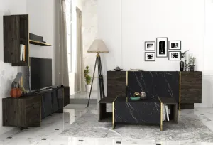 Kalune Design Sada nábytku do obývacího pokoje Veyron hnědá/mramor/zlatá