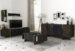 Kalune Design Sada nábytku do obývacího pokoje Veyron hnědá/mramor/zlatá