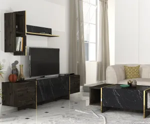 Kalune Design Sada nábytku do obývacího pokoje Veyron hnědá/mramor/zlatá II