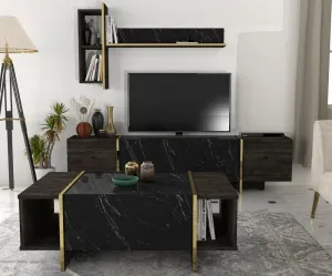 Kalune Design Sada nábytku do obývacího pokoje Veyron hnědá/mramor/zlatá II