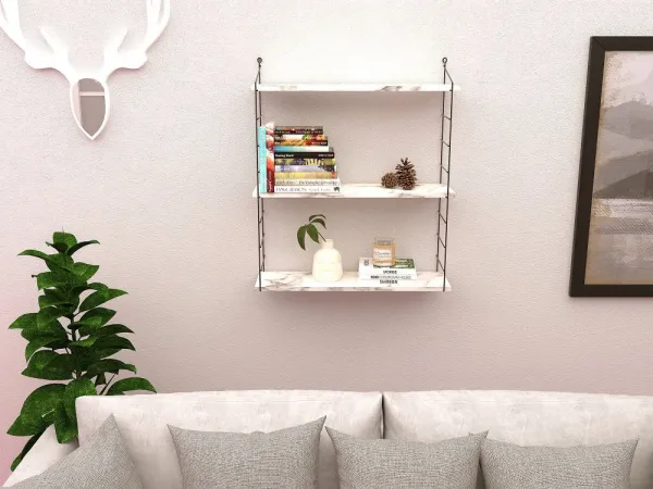 Nástenná polica Armoni 3'lü - Carrara Marble