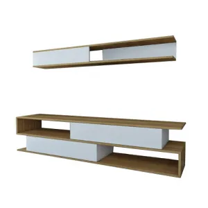 TV skrinka / Obývacia stena Sims - Teak, White