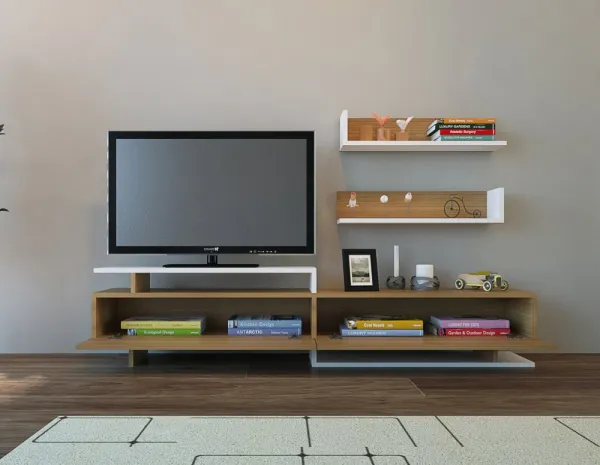 TV skrinka / Obývacia stena Ayaz - Teak, White