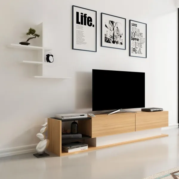 TV skrinka / Obývacia stena Liza - Teak, White