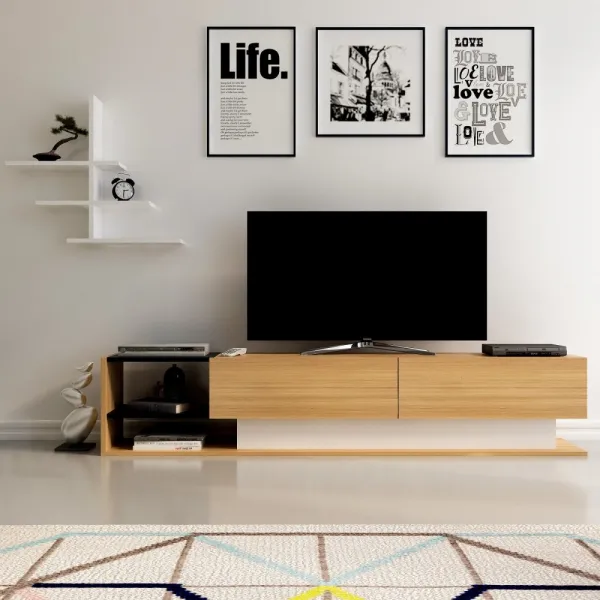TV skrinka / Obývacia stena Liza - Teak, White