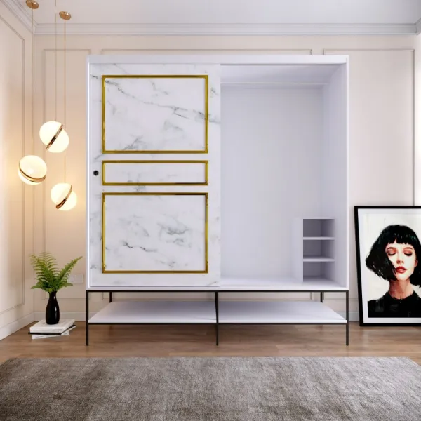Šatníková skriňa Martin 190 - White, Black, Gold