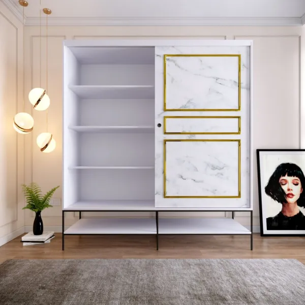 Šatníková skriňa Martin 190 - White, Black, Gold