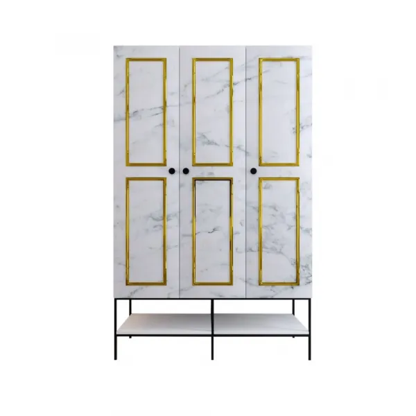 Šatníková skriňa Martin 3 - White, Black, Gold