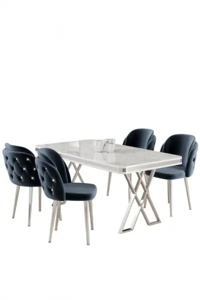 Dining Table & Chairs Set (5 Pieces) Rigel - White, Chrome, Anthracite