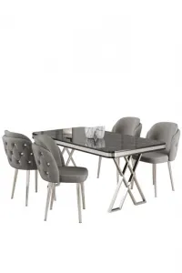 Dining Table & Chairs Set (5 Pieces) Rigel - Black Marble, Chrome, Grey