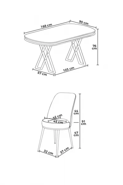 Dining Table & Chairs Set (7 Pieces) Lai - Anthracite, Chrome