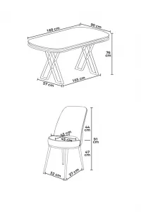Dining Table & Chairs Set (7 Pieces) Lai - Anthracite, Chrome