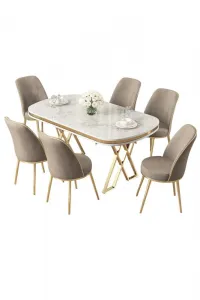 Dining Table & Chairs Set (7 Pieces) Lai - White, Gold, Cappuccino