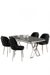 Dining Table & Chairs Set (5 Pieces) Rigel - Black Marble, Chrome, Black