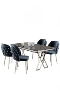 Dining Table & Chairs Set (5 Pieces) Rigel - Black Marble, Chrome, Anthracite