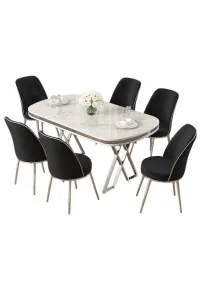 Dining Table & Chairs Set (7 Pieces) Lai - White, Chrome, Black