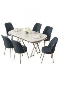 Dining Table & Chairs Set (7 Pieces) Lai - White, Chrome, Anthracite