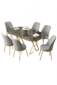 Dining Table & Chairs Set (7 Pieces) Lai - Anthracite, Gold, Grey