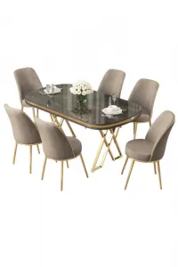 Dining Table & Chairs Set (7 Pieces) Lai - Anthracite, Gold, Cappuccino