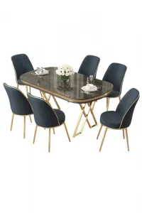 Dining Table & Chairs Set (7 Pieces) Lai - Anthracite, Gold