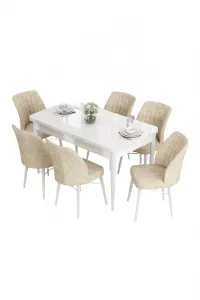 Extendable Dining Table & Chairs Set (7 Pieces) Eva - White, Cream