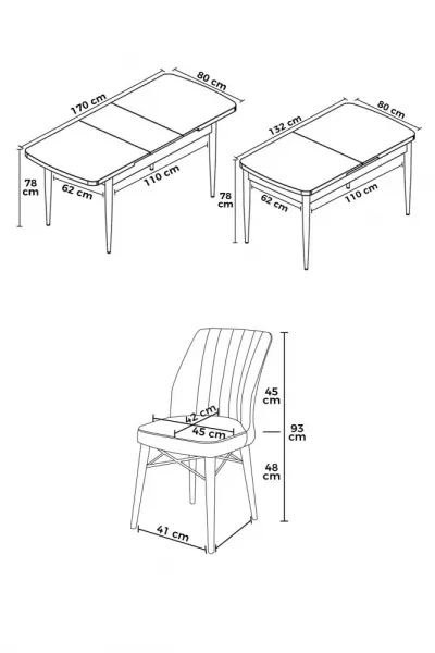 Extendable Dining Table & Chairs Set (7 Pieces) Eva - White, Tile Red