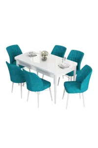 Extendable Dining Table & Chairs Set (7 Pieces) Eva - White, Turquoise