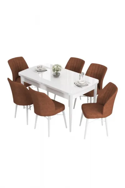 Extendable Dining Table & Chairs Set (7 Pieces) Eva - White, Tile Red
