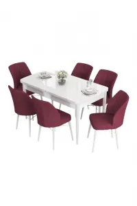 Extendable Dining Table & Chairs Set (7 Pieces) Eva - White, Burgundy