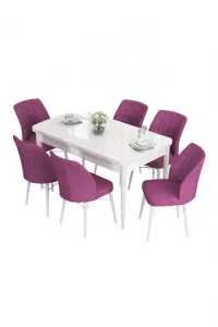Extendable Dining Table & Chairs Set (7 Pieces) Eva - White, Purple